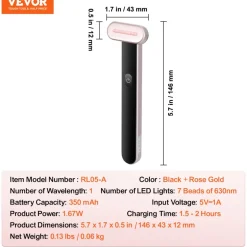 VEVOR Red Light Therapy Wand for Face and Neck, 3-in-1 LED Facial Wand Red Light Therapy Device with Heating Therapy| Vibrating Facial Massage, Portable LED Beauty Wand