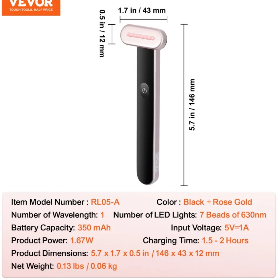 VEVOR Red Light Therapy Wand for Face and Neck, 3-in-1 LED Facial Wand Red Light Therapy Device with Heating Therapy| Vibrating Facial Massage, Portable LED Beauty Wand
