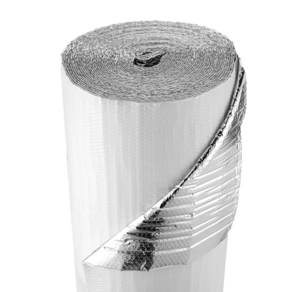 VEVOR Reflective Insulation Roll, Double-Layer Air Bubble Radiant Barrier, 6mm 48 in x 100 ft, Aluminum Foil White PE Film Heat Reflective Shield, Thermal Insulation Roll for Garage Door Window RV Roofs