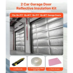 VEVOR Reflective Insulation Roll, 2 Car Garage Door Thermal Insulation Kit, 6mm 24 in x 18 ft, 4 Rolls Aluminum Foil EPE Foam Core Radiant Barrier, White PE Film Heat Shield for Garage Doors