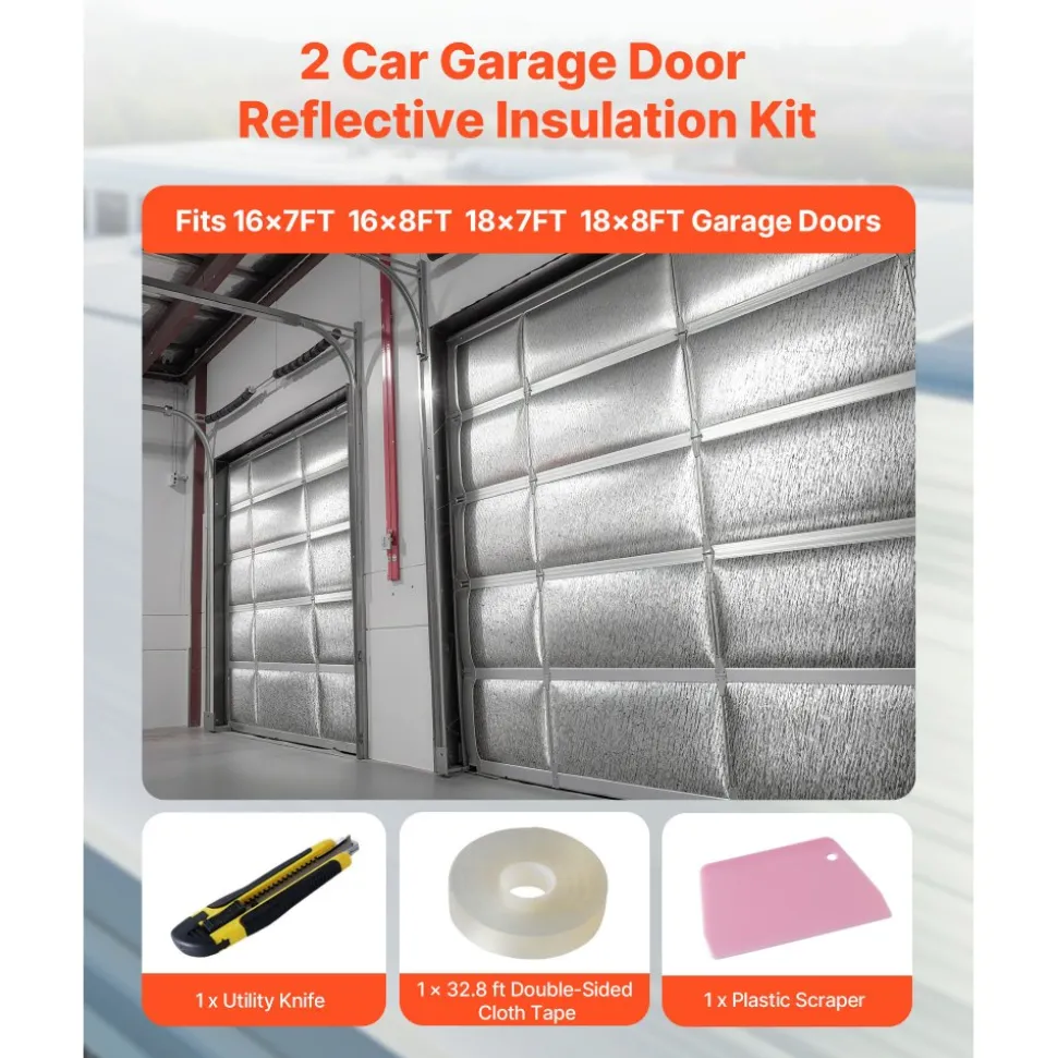 VEVOR Reflective Insulation Roll, 2 Car Garage Door Thermal Insulation Kit, 6mm 24 in x 18 ft, 4 Rolls Aluminum Foil EPE Foam Core Radiant Barrier, White PE Film Heat Shield for Garage Doors
