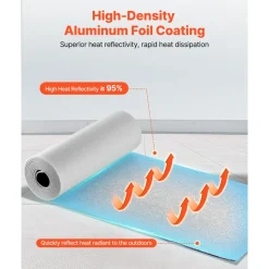 VEVOR Reflective Insulation Roll, 2 Car Garage Door Thermal Insulation Kit, 6mm 24 in x 18 ft, 4 Rolls Aluminum Foil EPE Foam Core Radiant Barrier, White PE Film Heat Shield for Garage Doors