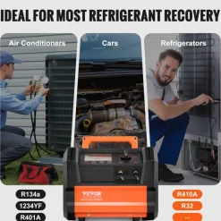 VEVOR Refrigerant Recovery Machine, 1 HP Dual Cylinder Portable AC Recovery Machine with 3000rpm Brushless Motor, Freon Refrigerant Recycling Tool for Automotive, Air Condition, Household HVAC