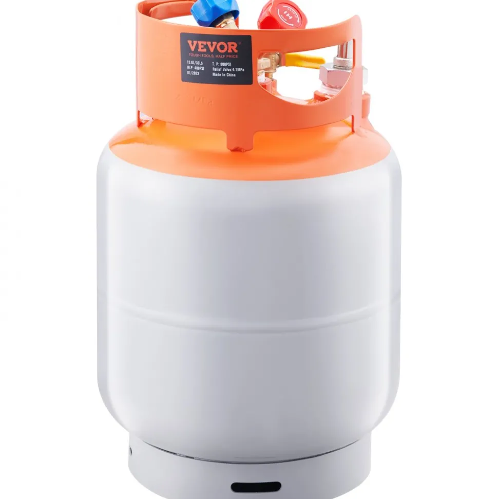 VEVOR Refrigerant Recovery Tank with Float Switch - 30 lb. Capacity ac Recovery Tank with ¼ to ½ Adaptor, Reusable Recovery Tank HVAC for All Refrigerant, Prevent Overflow, with Trace Amount of N₂