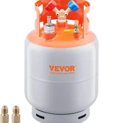VEVOR Refrigerant Recovery Tank with Float Switch - 30 lb. Capacity ac Recovery Tank with ¼ to ½ Adaptor, Reusable Recovery Tank HVAC for All Refrigerant, Prevent Overflow, with Trace Amount of N₂