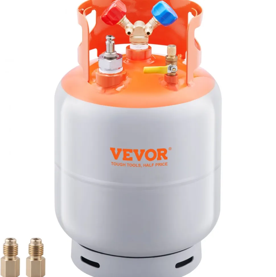 VEVOR Refrigerant Recovery Tank with Float Switch - 30 lb. Capacity ac Recovery Tank with ¼ to ½ Adaptor, Reusable Recovery Tank HVAC for All Refrigerant, Prevent Overflow, with Trace Amount of N₂