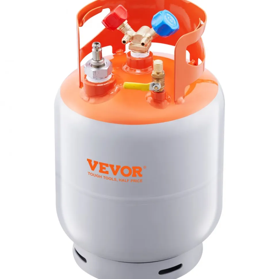 VEVOR Refrigerant Recovery Tank with Float Switch - 30 lb. Capacity ac Recovery Tank with ¼ to ½ Adaptor, Reusable Recovery Tank HVAC for All Refrigerant, Prevent Overflow, with Trace Amount of N₂