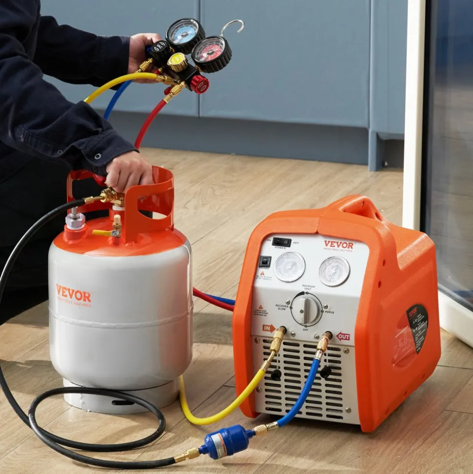 VEVOR Refrigerant Recovery Tank with Float Switch - 30 lb. Capacity ac Recovery Tank with ¼ to ½ Adaptor, Reusable Recovery Tank HVAC for All Refrigerant, Prevent Overflow, with Trace Amount of N₂