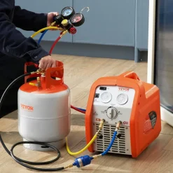 VEVOR Refrigerant Recovery Tank, 30 LBS Capacity, 400 psi Portable Cylinder Tank with Y-Valve for Liquid/Vapor, High-sealing Recovery Can for R22/R134A/R410A, Orange+Gray