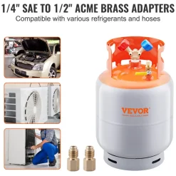 VEVOR Refrigerant Recovery Tank, 30 LBS Capacity, 400 psi Portable Cylinder Tank with Y-Valve for Liquid/Vapor, High-sealing Recovery Can for R22/R134A/R410A, Orange+Gray