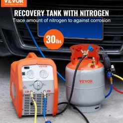 VEVOR Refrigerant Recovery Tank, 30 LBS Capacity, 400 psi Portable Cylinder Tank with Y-Valve for Liquid/Vapor, High-sealing Recovery Can for R22/R134A/R410A, Orange+Gray