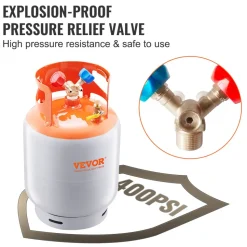 VEVOR Refrigerant Recovery Tank, 30 LBS Capacity, 400 psi Portable Cylinder Tank with Y-Valve for Liquid/Vapor, High-sealing Recovery Can for R22/R134A/R410A, Orange+Gray