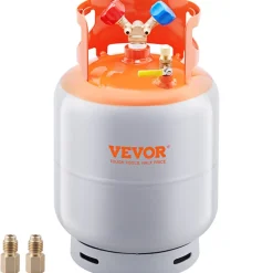 VEVOR Refrigerant Recovery Tank, 30 LBS Capacity, 400 psi Portable Cylinder Tank with Y-Valve for Liquid/Vapor, High-sealing Recovery Can for R22/R134A/R410A, Orange+Gray