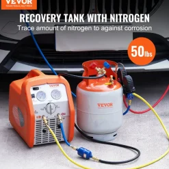 VEVOR Refrigerant Recovery Tank, 50 LBS Capacity, 400 psi Portable Cylinder Tank with Y-Valve for Liquid/Vapor, High-sealing Recovery Can for R22/R134A/R410A, Orange+Gray