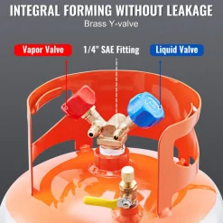 VEVOR Refrigerant Recovery Tank, 50 LBS Capacity, 400 psi Portable Cylinder Tank with Y-Valve for Liquid/Vapor, High-sealing Recovery Can for R22/R134A/R410A, Orange+Gray