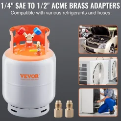 VEVOR Refrigerant Recovery Tank, 50 LBS Capacity, 400 psi Portable Cylinder Tank with Y-Valve for Liquid/Vapor, High-sealing Recovery Can for R22/R134A/R410A, Orange+Gray