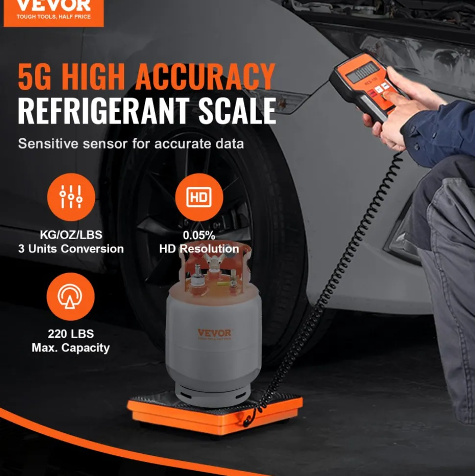 VEVOR Refrigerant Scale 220 LBS HAVC Charging Recovery Freon Scale, with Wired Remote Control, 5g High Precision Electronic Digital Recovery Weight Scale with Case and Dry Battery