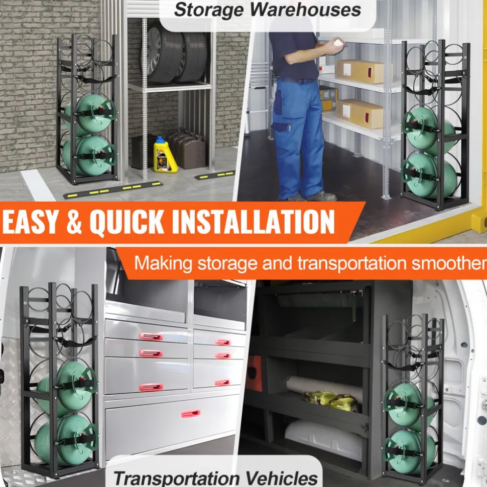 VEVOR Refrigerant Tank Rack, with 2 x 30lbs and Other 3 Small Bottle Tanks, Cylinder Tank Rack 12.79x12.99x47.12 in, Refrigerant Cylinder Rack and Holders for Freon, Gases, Oxygen, Nitrogen