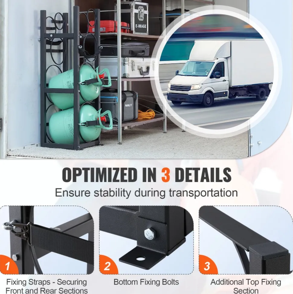 VEVOR Refrigerant Tank Rack, with 2 x 30lbs and Other 3 Small Bottle Tanks, Cylinder Tank Rack 12.79x12.99x47.12 in, Refrigerant Cylinder Rack and Holders for Freon, Gases, Oxygen, Nitrogen