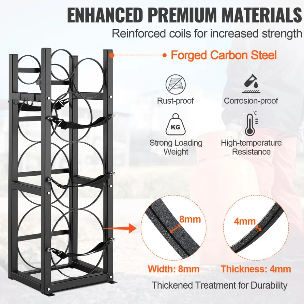 VEVOR Refrigerant Tank Rack, with 2 x 30lbs and Other 3 Small Bottle Tanks, Cylinder Tank Rack 12.79x12.99x47.12 in, Refrigerant Cylinder Rack and Holders for Freon, Gases, Oxygen, Nitrogen