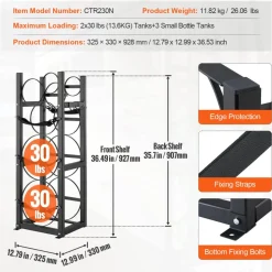 VEVOR Refrigerant Tank Rack, with 2 x 30lbs and Other 3 Small Bottle Tanks, Cylinder Tank Rack 12.79x12.99x47.12 in, Refrigerant Cylinder Rack and Holders for Freon, Gases, Oxygen, Nitrogen