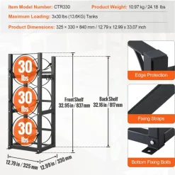 VEVOR Refrigerant Tank Rack, with 3 x 30lbs Bottle Tanks, Cylinder Tank Rack 12.79x12.99x33.07 in, Refrigerant Cylinder Rack Gas Cylinder Racks and Holders for Freon, Gases, Oxygen, Nitrogen
