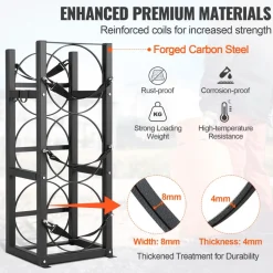 VEVOR Refrigerant Tank Rack, with 3 x 30lbs Bottle Tanks, Cylinder Tank Rack 12.79x12.99x33.07 in, Refrigerant Cylinder Rack Gas Cylinder Racks and Holders for Freon, Gases, Oxygen, Nitrogen