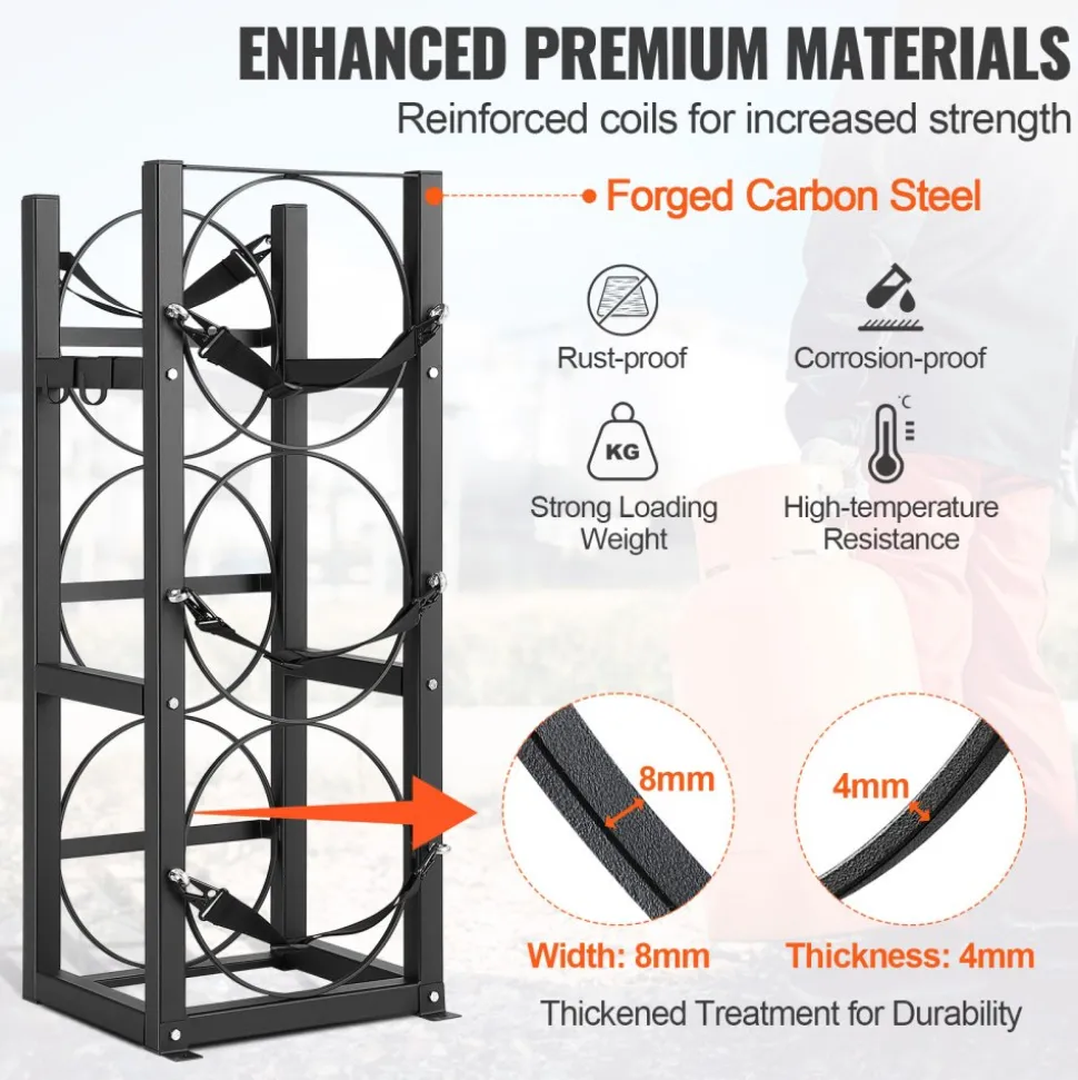 VEVOR Refrigerant Tank Rack, with 3 x 30lbs Bottle Tanks, Cylinder Tank Rack 12.79x12.99x33.07 in, Refrigerant Cylinder Rack Gas Cylinder Racks and Holders for Freon, Gases, Oxygen, Nitrogen