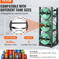 VEVOR Refrigerant Tank Rack, with 3 x 30lbs Bottle Tanks, Cylinder Tank Rack 12.79x12.99x33.07 in, Refrigerant Cylinder Rack Gas Cylinder Racks and Holders for Freon, Gases, Oxygen, Nitrogen