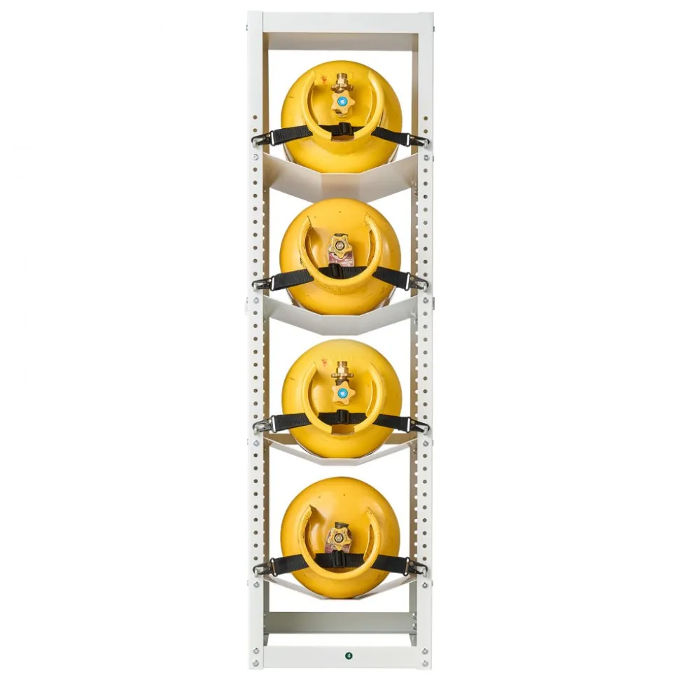 VEVOR Refrigerant Tank Rack, 14.8 x 13 x 52 inches, 4 Tiers for 4 Cylinder, with Top Storage Shelf, White Powder-Coated Carbon Steel, Cylinder Tank Rack for Cargo Van, Storing Oxygen, and Nitrogen