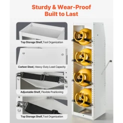 VEVOR Refrigerant Tank Rack, 14.8 x 13 x 52 inches, 4 Tiers for 4 Cylinder, with Top Storage Shelf, White Powder-Coated Carbon Steel, Cylinder Tank Rack for Cargo Van, Storing Oxygen, and Nitrogen