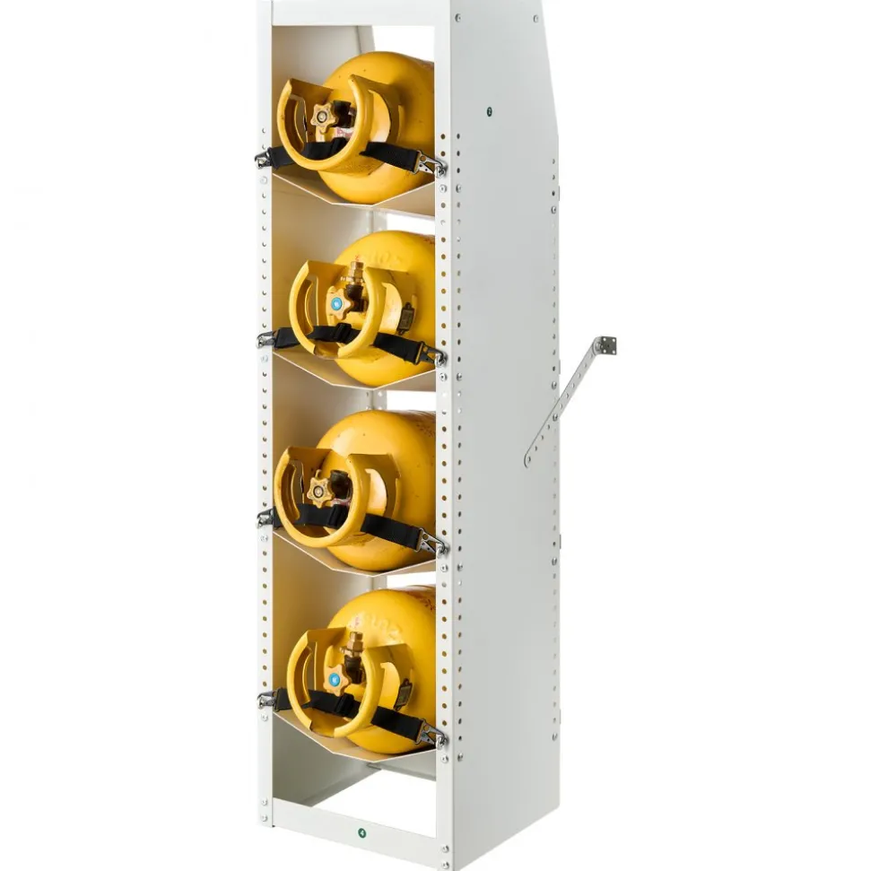 VEVOR Refrigerant Tank Rack, 14.8 x 13 x 52 inches, 4 Tiers for 4 Cylinder, with Top Storage Shelf, White Powder-Coated Carbon Steel, Cylinder Tank Rack for Cargo Van, Storing Oxygen, and Nitrogen