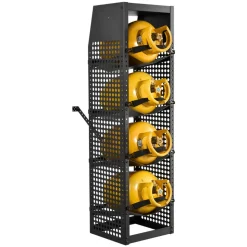 VEVOR Refrigerant Tank Rack, 14.8 x 13 x 52 inches, 4 Tiers for 4 Cylinder, with Top Storage Shelf, Black Powder-Coated Carbon Steel, Cylinder Tank Rack for Cargo Van, Storing Oxygen, and Nitrogen