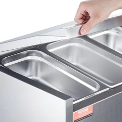 VEVOR Refrigerated Condiment Prep Station, 130 W Countertop Refrigerated Condiment Station, with 1 1/3 Pan & 4 1/6 Pans, 304 Stainless Body and PC Lid, Sandwich Prep Table with Stainless Guard, ETL