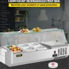 VEVOR Refrigerated Condiment Prep Station, 40-Inch, 7.8Qt Sandwich Prep Table with 1 1/3 Pan & 4 1/6 Pans, 150W Salad Bar with 304 Stainless Body Tempered Glass Shield Digital Temp Display Auto Defros