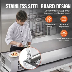VEVOR Refrigerated Condiment Prep Station, 160 W Countertop Refrigerated Condiment Station, with 5 1/3 Pans & 4 1/6 Pans, 304 Stainless Body and PC Lid, Sandwich Prep Table with Stainless Guard, ETL