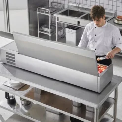 VEVOR Refrigerated Condiment Prep Station, 160 W Countertop Refrigerated Condiment Station, with 5 1/3 Pans & 4 1/6 Pans, 304 Stainless Body and PC Lid, Sandwich Prep Table with Stainless Guard, ETL