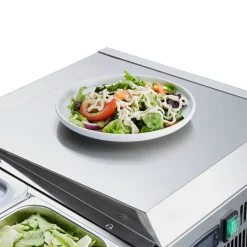 VEVOR Refrigerated Condiment Prep Station, 150 W Countertop Refrigerated Condiment Station, with 4 1/3 Pans & 4 1/6 Pans, 304 Stainless Body and PC Lid, Sandwich Prep Table with Stainless Guard, ETL