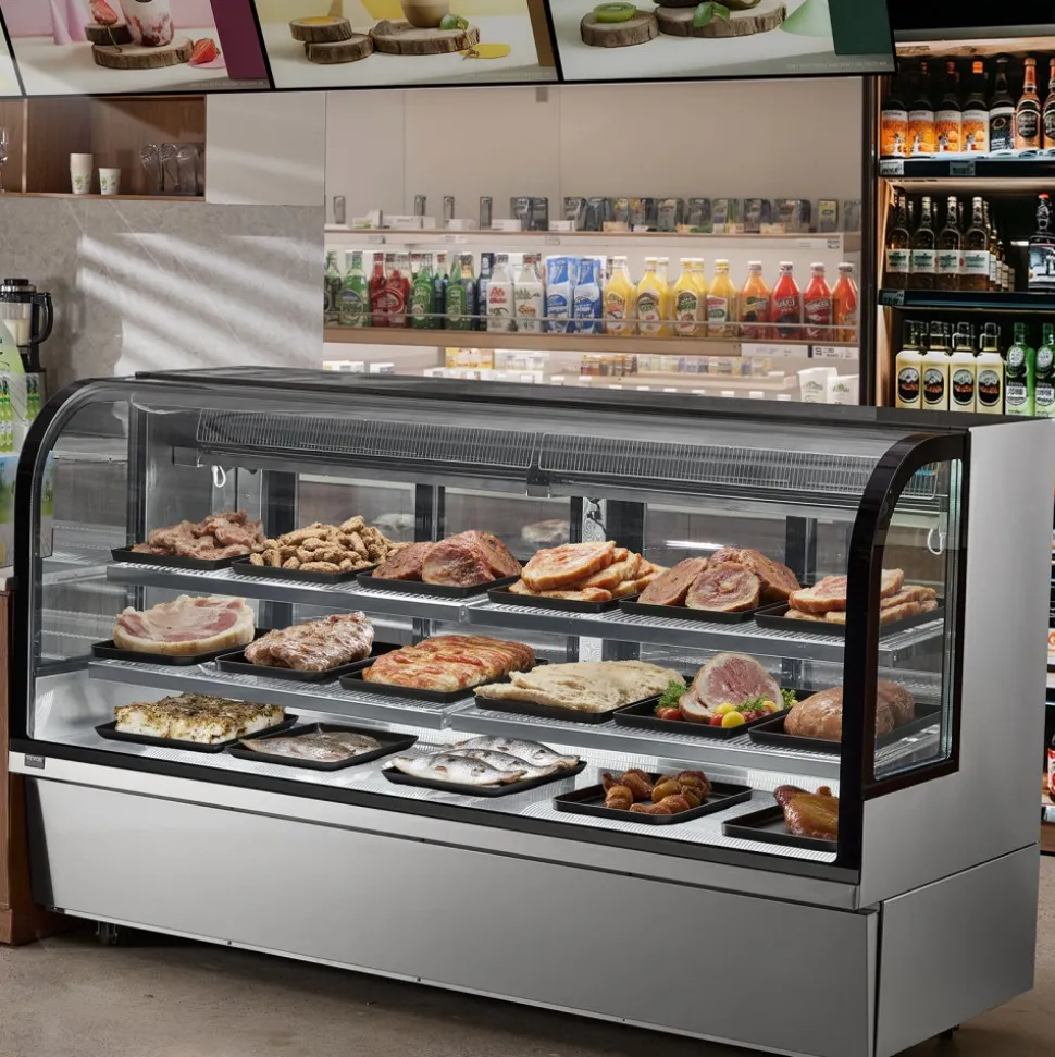 VEVOR Refrigerated Display Case, 32 Cu.Ft./901L Large Pastry Display Case, 4-Tier Commercial Display Refrigerator with LED Lighting, Downdraft Cooling, Movable with Casters, for Bakery