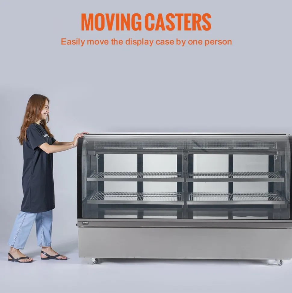 VEVOR Refrigerated Display Case, 32 Cu.Ft./901L Large Pastry Display Case, 4-Tier Commercial Display Refrigerator with LED Lighting, Downdraft Cooling, Movable with Casters, for Bakery