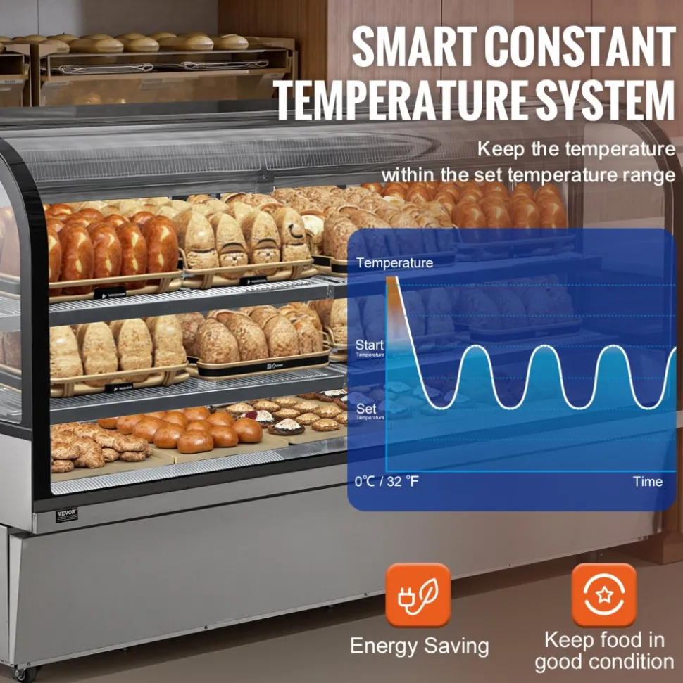 VEVOR Refrigerated Display Case, 32 Cu.Ft./901L Large Pastry Display Case, 4-Tier Commercial Display Refrigerator with LED Lighting, Downdraft Cooling, Movable with Casters, for Bakery