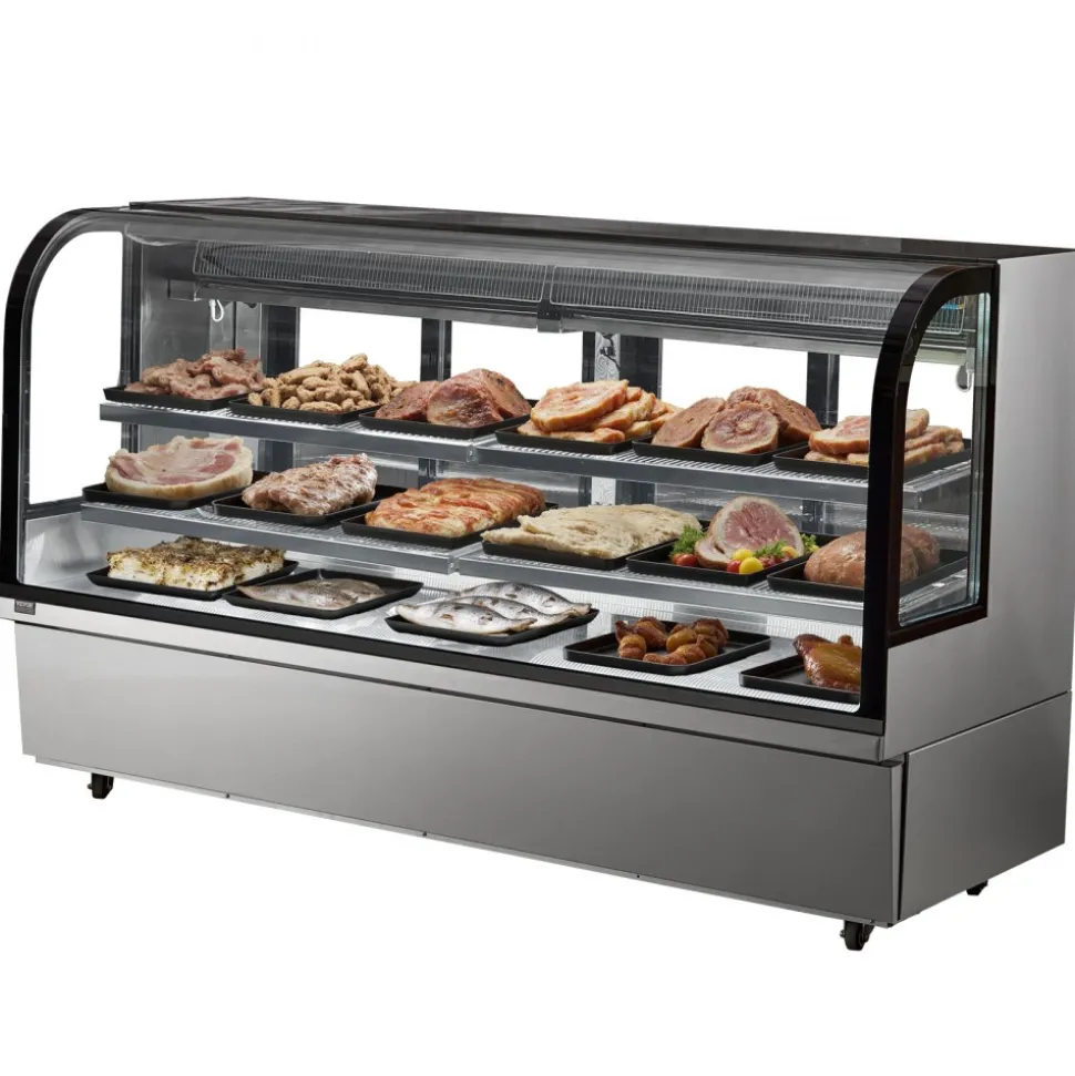 VEVOR Refrigerated Display Case, 32 Cu.Ft./901L Large Pastry Display Case, 4-Tier Commercial Display Refrigerator with LED Lighting, Downdraft Cooling, Movable with Casters, for Bakery