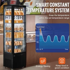 VEVOR Refrigerated Display Case, 9.8 Cu.Ft./278L Large Pastry Display Case, 5-Tier Commercial Display Refrigerator with LED Lighting, TURBO Cooling, Frost-Free Air-Cooling, for Bakery