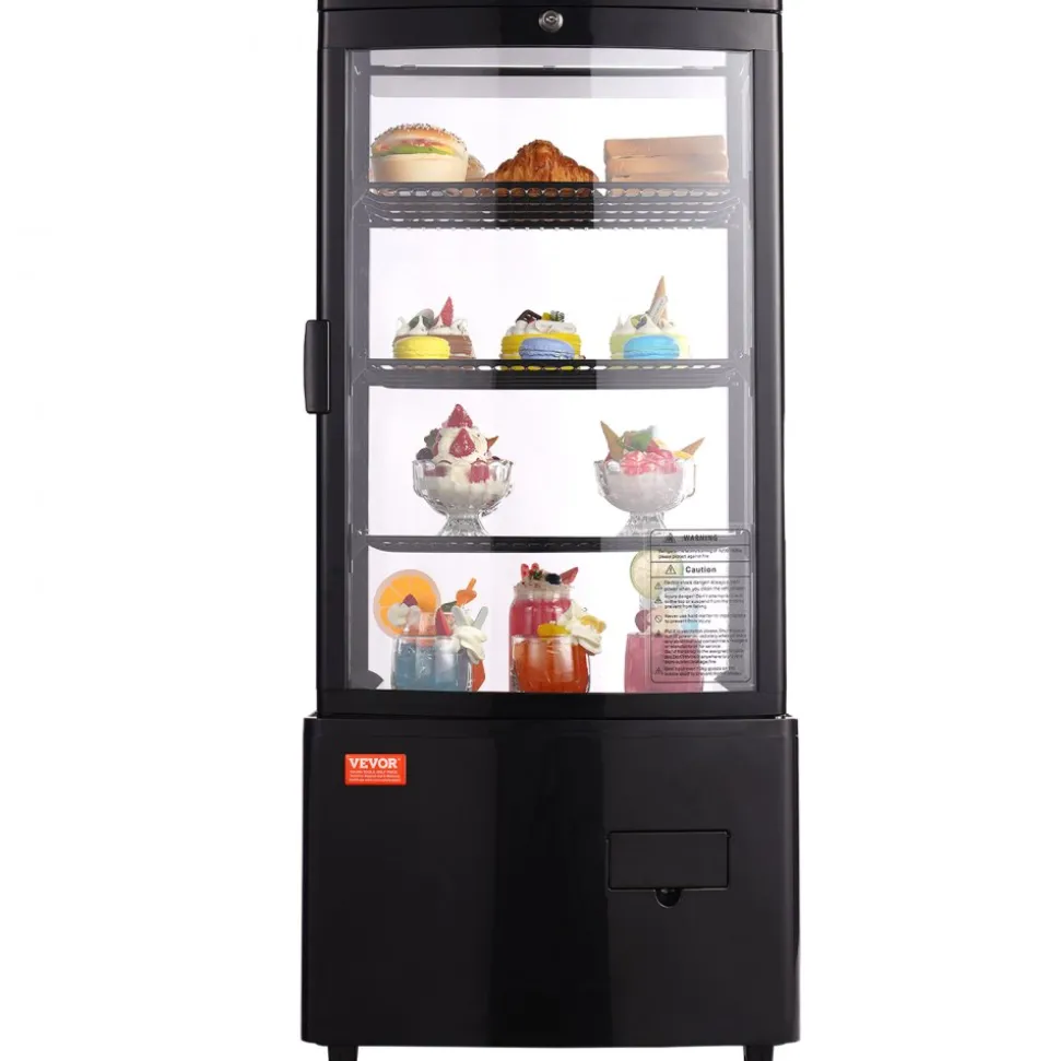 VEVOR Refrigerated Display Case, 3.5 Cu.Ft./100L, 2-Tier, Countertop Pastry Display Case Commercial Display Refrigerator with LED Lighting, TURBO Cooling, Frost-Free Air-Cooling, Rear Sliding Door