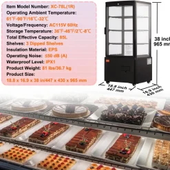 VEVOR Refrigerated Display Case, 3.5 Cu.Ft./100L, 2-Tier, Countertop Pastry Display Case Commercial Display Refrigerator with LED Lighting, TURBO Cooling, Frost-Free Air-Cooling, Rear Sliding Door