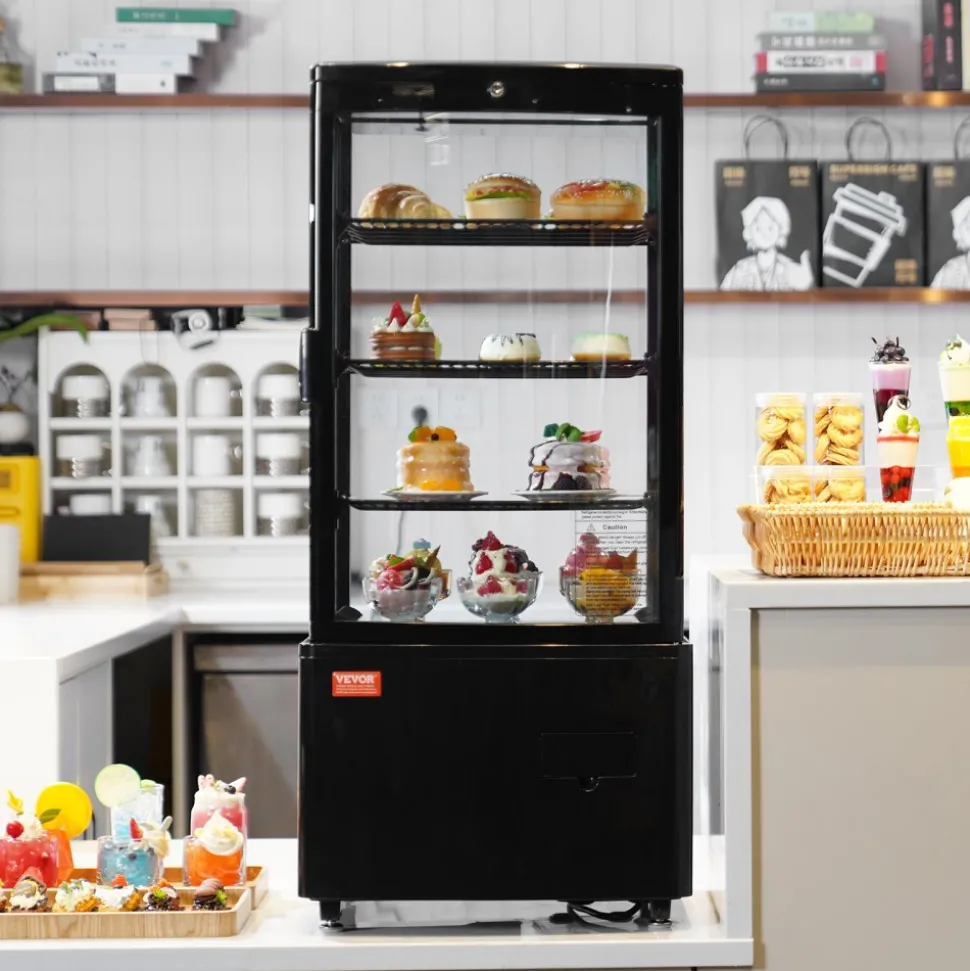 VEVOR Refrigerated Display Case, 3.5 Cu.Ft./100L, 2-Tier, Countertop Pastry Display Case Commercial Display Refrigerator with LED Lighting, TURBO Cooling, Frost-Free Air-Cooling, Rear Sliding Door
