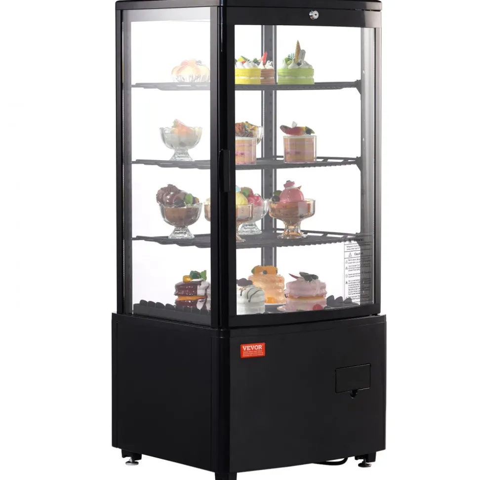 VEVOR Refrigerated Display Case, 3.5 Cu.Ft./100L, 2-Tier, Countertop Pastry Display Case Commercial Display Refrigerator with LED Lighting, TURBO Cooling, Frost-Free Air-Cooling, Rear Sliding Door
