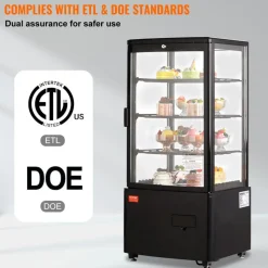 VEVOR Refrigerated Display Case, 3.5 Cu.Ft./100L, 2-Tier, Countertop Pastry Display Case Commercial Display Refrigerator with LED Lighting, TURBO Cooling, Frost-Free Air-Cooling, Rear Sliding Door