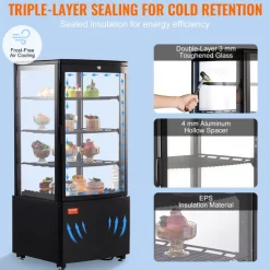 VEVOR Refrigerated Display Case, 3.5 Cu.Ft./100L, 2-Tier, Countertop Pastry Display Case Commercial Display Refrigerator with LED Lighting, TURBO Cooling, Frost-Free Air-Cooling, Rear Sliding Door