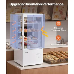 VEVOR Refrigerated Display Case, 3 Cu.Ft./85L Countertop Pastry Display Case, 3-Tier Commercial Cake Refrigerator with LED Lighting, TURBO Cooling, Frost-Free Air-Cooling, for Bakery, Dessert Shop
